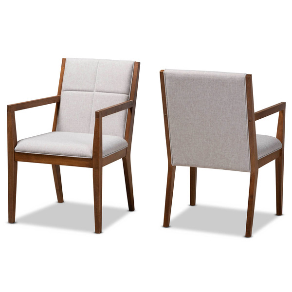 Baxton Studio Theresa Beige Upholstered and Walnut Wood 2-PC Living Room Chair Set 164-10483